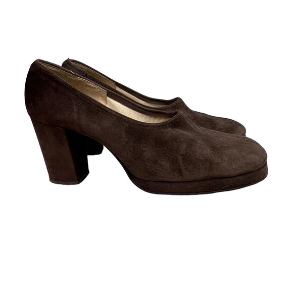Vintage Balenciaga Chunky Pump Heel size 6.5 Brown Suede Closed Round Toe in Box - Picture 1 of 11